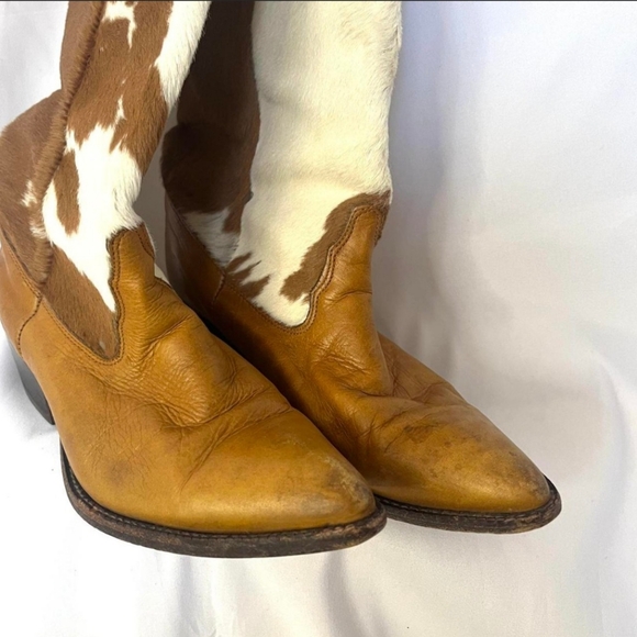 Vintage Ponyskin Cowboy Boots - Size 7 - Brown & Cream - Rose Inner Lining - Picture 3 of 6